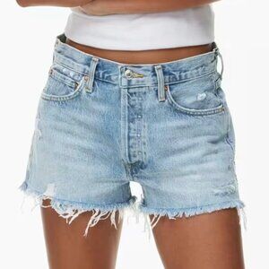 Agolde Parker Mid Wash Distressed Demin Jean Shorts
